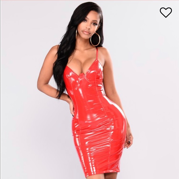 red latex midi dress